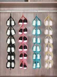 2/1件装门后鞋盒挂式衣柜支架衣架收纳袋架，带12个大网袋，简约方便，非常适合家用鞋袋旅行收纳整理抽绳鞋袋鞋套便携防尘男女通用打包袋旅行必备邮轮必备度假必备