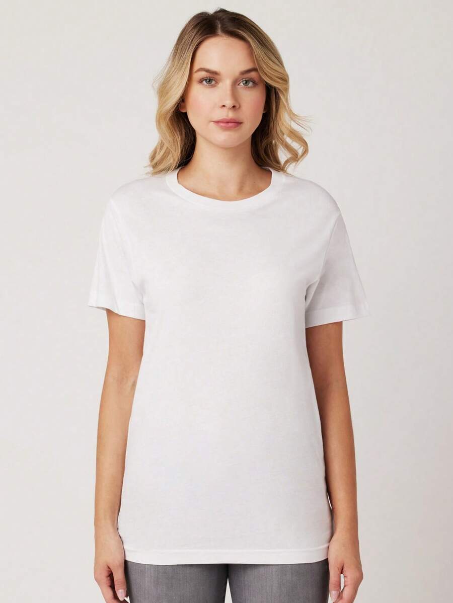 Camiseta básica para dama de cuello redondo con manga corta BLANCA unicolor. - Blanco - Ver 1