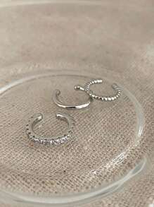 3pcs Fashionable Minimalist Non-Pierced No Ear Hole Copper Cubic Zirconia Clip Earrings Set - Silver - View 5