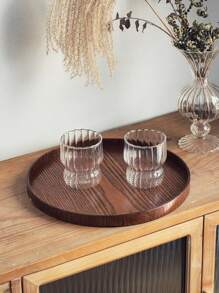 1pc Round Wooden Tray, Rustic Style Serving Platter, Wooden Tea Tray, Home Dining Plate For Cup/Cake