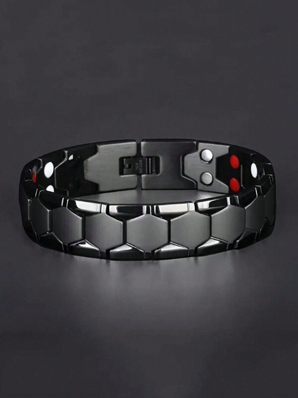 Men's Square Bracelet, 1 Piece Of Germanium Stone Domineering Germanium Particle Magnet Four In One Bracelet, Wide Version Wide Bracelet, Suitable For Christmas, New Year, Valentine's Day Holiday Gifts