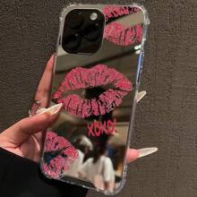 Funda protectora para teléfono con patrón de labios rojos y espejo, a prueba de caídas, compatible con iPhone