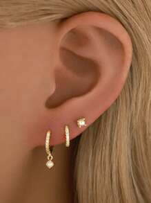 3-Piece 925 Sterling Silver Hoop Earring Set | Hypoallergenic Gold Huggie Hoop Earrings | Stud Earrings Set | Jewelry Set For Women's Daily Wear | Wife Gifts - Pearl - View 6