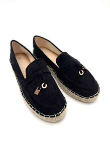 2026 Spring/Autumn New Women's Slip-On Loafers, Versatile Flat Shoes, Straw Sole Shoes - Black - View 6