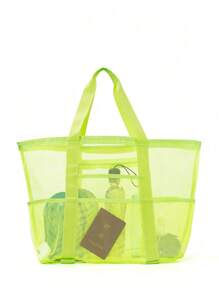 Hollow Polyester Mesh Beach Bag, Large Capacity Travel Laundry Bag, Swimming Storage Bag, Minimalist Mesh Beach Bag, Mother's Day Gift For Mom, Summer - Green - View 4