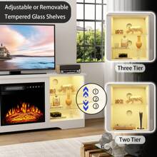 [2 Packages Shipping]Fireplace TV Stand - With 18" Electric Fireplace Heater & Remote Control, 58" TV Media Console With Glass Shelves And Storage For Living Room,Thanksgiving,Christmas  Gift - 白色 - 查看 5
