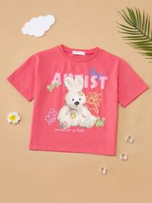 Short-Sleeved Cotton T-Shirt With Rabbit Print For Girls Aged 6 To 16