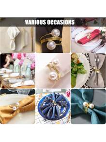 Pearl Napkin Rings, Napkin Holder,Wedding Table Setting, Elegant Pearl Design Metal Napkin Ring Set For Wedding Dinner Decoration, Faux Pearl Metal Decorations For Weddings, Parties And Banquets, Hotel Wedding Table Napkin Rings, The Surface Material Is Shiny, Adding Luxury To The Table Setting,Festival Family Gathering, Kitchen Dining Table Decor,Picnics, Dinner Party. - Multicolor - View 4