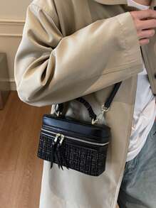 1pc Women's Fashion Square Handbag, Elegant Crossbody Phone Bag, Black - Black - View 4