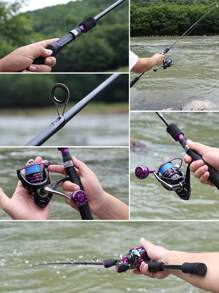 SOUGAYILANG Caña de pescar de 1.8M con 2 secciones de fibra de carbono, con mango cómodo de EVA en color rojo/morado, caña de pescar giratoria/de lanzamiento para pesca en agua dulce