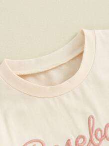 Brother Sister Matching 2Pcs Outfits Set, Letter Embroidery Short Sleeve T-Shirt With Solid Color Shorts - Pink - View 4