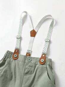 BLUE SAYING Set de 2 piezas: Camisa de manga corta y pantalones cortos con tirantes para niño pequeño, camisa de manga corta con estampado creativo en blanco y pantalones cortos verdes, conjunto ideal para fiesta, actuación, niños de 6T/6 años