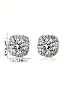 2颗方形立方氧化锆耳钉，男士闪亮钻石耳环 - 彩色 - 查看 3