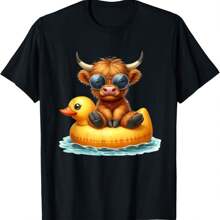 Cute Highland Cow Duck Pool Float Summer Vibes Swimming T-Shirt