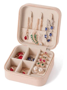 1pc Travel PU Leather Jewelry Box, Multi-Functional Jewelry/Cosmetic Storage Box For Rings, Earrings, Necklaces, Makeup, Jewelry Display Back To School