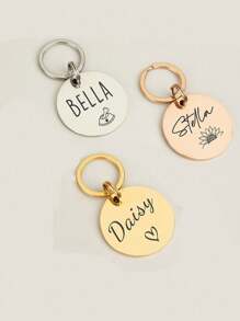 Personalized Pet ID Tag, Round Pet Collar Accessory, Custom Engraved Name Plate, Adorable Animal Pattern Print, Premium Material, Suitable For Cats And Dogs