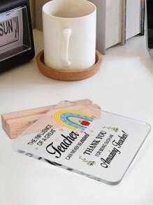 1 pieza/4 piezas Regalos para maestros hombres y mujeres, placa acrílica cuadrada divertida con soporte de madera, regalos de cumpleaños para maestros, regalos conmemorativos para maestros para la temporada de regreso a clases, regalo del Día del Maestro, regalo de jubilación, regalo de Navidad, mejor placa de escritorio para maestros como decoración - Multicolor - Ver 5