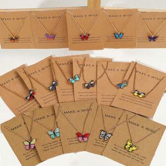 6 件/10 件彩色蝴蝶 Y2K 吊坠项链套装，男女通用，适合节日、派对、约会、礼物、日常佩戴，附有祝福卡（随机发货）