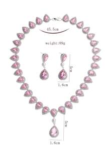 1 Set Of 3pcs Luxury Elegant Cubic Zirconia Necklace & Earrings Set, Bridal Wedding Party Dress Faux Pearl Jewelry Gift, Teardrop Decor For Women's Festive Wear