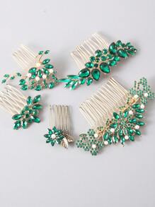 圣帕特里克节绿色叶子水晶装饰发饰，锌合金水钻叶子图案发梳发夹，四季皆宜，可作侧梳，适合上学、婚礼、伴娘礼物、派对造型 - 彩色 - 查看 7