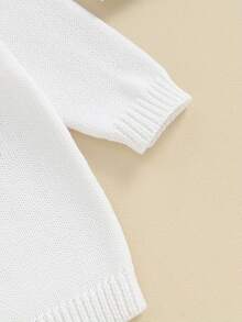 Suéter para bebé de 0 a 24 meses, manga larga, cuello redondo, letras bordadas, suéter de punto cálido de invierno, ropa de Pascua para niñas - Blanco - Ver 7