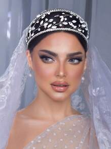 1 件闪亮水钻头带，手工制作优雅时尚女士发饰，适合婚礼、派对、宴会 - 銀色 - 查看 3