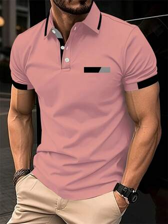 男士户外纽扣数码印花 Polo 衫，时尚短袖上衣，男士户外运动 Polo T 恤