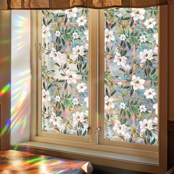 Fensterfolie Selbsthaftend Blickdicht Sichtschutzfolie Fenster 3D Fensterfolie Glasfolie Dekofolie Statisch Haftend Blumen Tulpe, 43x100cm, 43x200cm