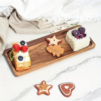 1 件乡村风格木制托盘，适合节日餐桌装饰，简约木制茶盘、零食和水果碗