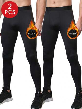 2 pièces Set de sous-vêtements thermiques pour hommes, leggings de sport élastiques et confortables doublés de thermique pour l'automne/l'hiver