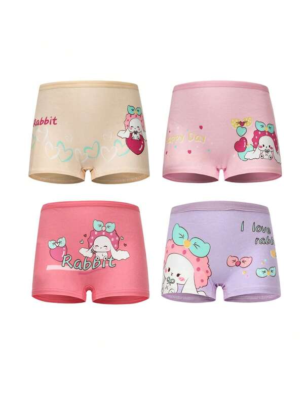 4 Packs Girls Underwears Shorts Panties Set-Strawberry Bunny