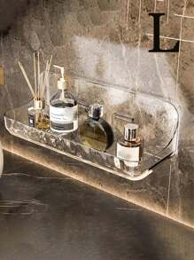 1pc Bathroom Wall Mounted Shelf With Suction Cup, No Drilling Needed, Storage Organizer For Toilet Or Washbasin,Home Organization And Storage, Kitchen Accessories, Bathroom Accessories Home Bathroom Decor Fall Decor Back To School