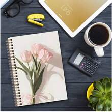 Pink Roses Spiral Notebook - Twin-Wire Binding, Premium Paper, 360° Lay-Flat Design, Stylish & Cute For Writing And Notes, 5.5x8.3", 50 Pages -14*21cm/ 5.5x8.3in Spiral Notebook- 50 Sheets 100 Pages-A Diary With The Weekday Signs , Weather Signs,Memo No.And Date Signs,School Supplies,Back To School