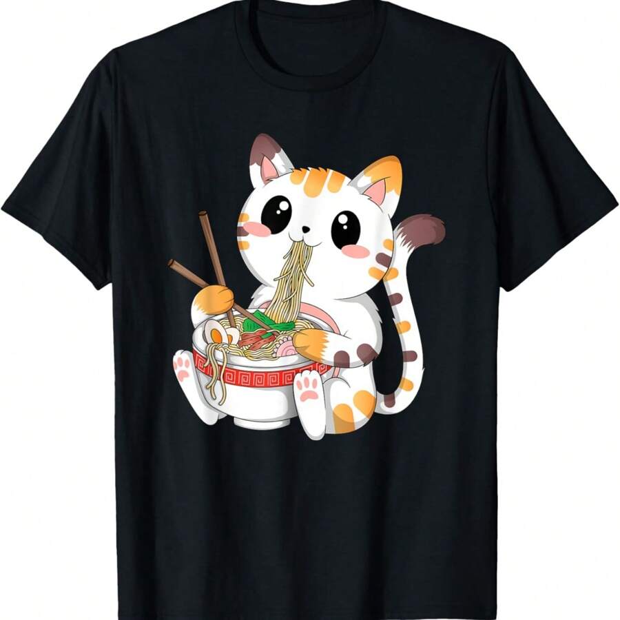 Kawaii Cat Ramen Noodles Anime Neko Japanese Manga Otaku T-Shirt.Jpg