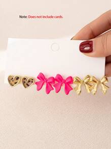 3 pares de pendientes clásicos de moda con delicado estampado de leopardo dorado y lazo en forma de corazón, adecuados para uso diario y como regalo, ideal para la temporada de bodas