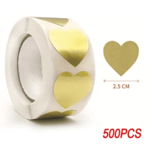 500 pièces/rouleau Étiquettes adhésives en forme de cœur vierges de couleur dorée