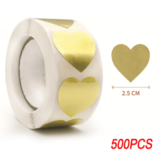 500pcs/Roll Gold Heart-Shaped Blank Adhesive Heart Stickers Labels Seals