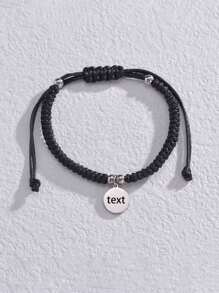 1 pieza de brazalete personalizado de acero inoxidable con cuerda negra tejida a mano, brazalete personalizado con grabado, brazalete personalizado versátil para parejas, con nombre personalizable, texto, letras, adecuado para cumpleaños/fiestas/aniversarios, se puede usar como regalo para padres/novio/novia/parejas