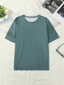 Set Piyama Pria Musim Panas: Atasan Lengan Pendek Tipis Warna Polos dan Celana Motif Kotak-kotak - MultiWarna - View 4