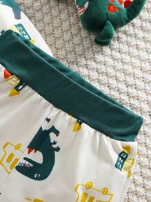 Set de 2 piezas de chaqueta con capucha y pantalones con estampado de dinosaurio recién nacido para otoño/invierno