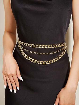 1pc Women's Fashion Personalized Gold & Silver Thick Chain Waist Chain