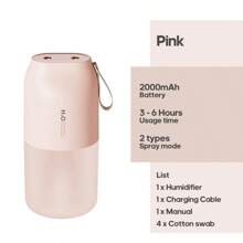 kinscoter 1 pièce Humidificateur d'air rechargeable de 2000 mAh et 300 ml avec double pulvérisation, humidificateur portable avec lampe d'ambiance pour hôtel, chambre à coucher