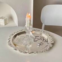 1pc Vintage Tray, Cup Coaster, Candle Holder, Jewelry Organizer Tray, Metal In Gold Or Silver Color - Silver - View 7