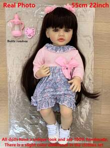 Muñeca realista de cuerpo completo de vinilo suave de 55 cm, bebé recién nacido de 22 pulgadas, adorable juguete para vestir, regalo de cumpleaños (algunas piezas al azar, incluido chupete, biberón, pañal, accesorios para el cabello y juego de ropa)