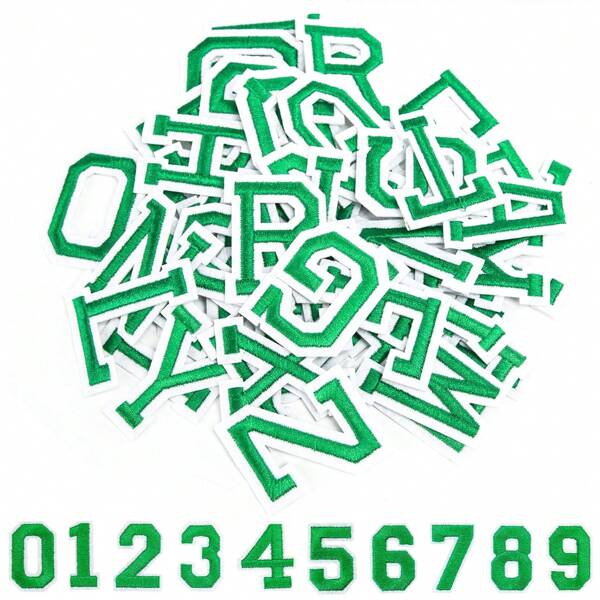 Iron on Letters and Numbers Patches, Black Alphabet Embroidered Patch A-Z, Numbers 0-9 Applique for Clothes, Dress, Hat, Socks, Jeans, DIY Accessories(Green)