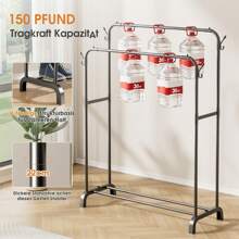 OYAJIA Clothes Rail,Double Rods Garment Rack, Clothing Rack For Hanging Clothes,4 Hooks, Multi-Functional Bedroom Clothes Rack, Wheels Optional,Black - Black - View 4