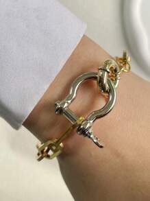 STYLEVER 1pc Gold Horseshoe Buckle Chain ,Carabiner Lock Clasp Chain,Gold Screw Clasp Link Chain ,Gold Horseshoe Buckle Chain,U-Shaped Buckle Bracelet,Colorful Horseshoe Bracelet