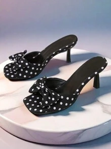 方头细高跟时尚露趾凉鞋，女士性感露趾蝴蝶结高跟凉鞋