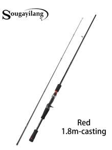 SOUGAYILANG Caña de pescar de 1.8M con 2 secciones de fibra de carbono, con mango cómodo de EVA en color rojo/morado, caña de pescar giratoria/de lanzamiento para pesca en agua dulce