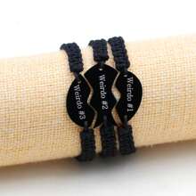 3 PCS Friendship Bracelets For 3 Best Friend Couples With Engraved Stainless Steel Adjustable Handmade Cord Relationship Bracelets For Daughters Family Besties Sisters Granddaughters